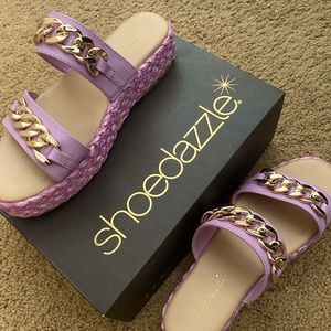 Womens Shoedazzle platform slides EUC liliac